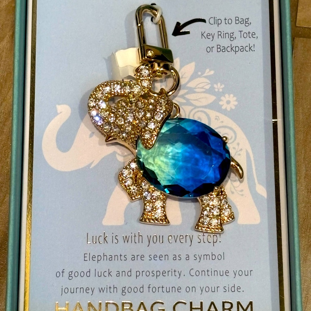 NIB True to Form sparkly blue and green Elephant Keychain/ bag charm
